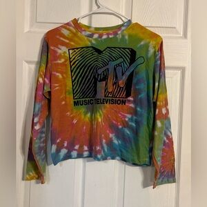 MTV Rainbow Tie Dyed Crew Neck Logo Long Sleeve Size Medium Kids Tshirt